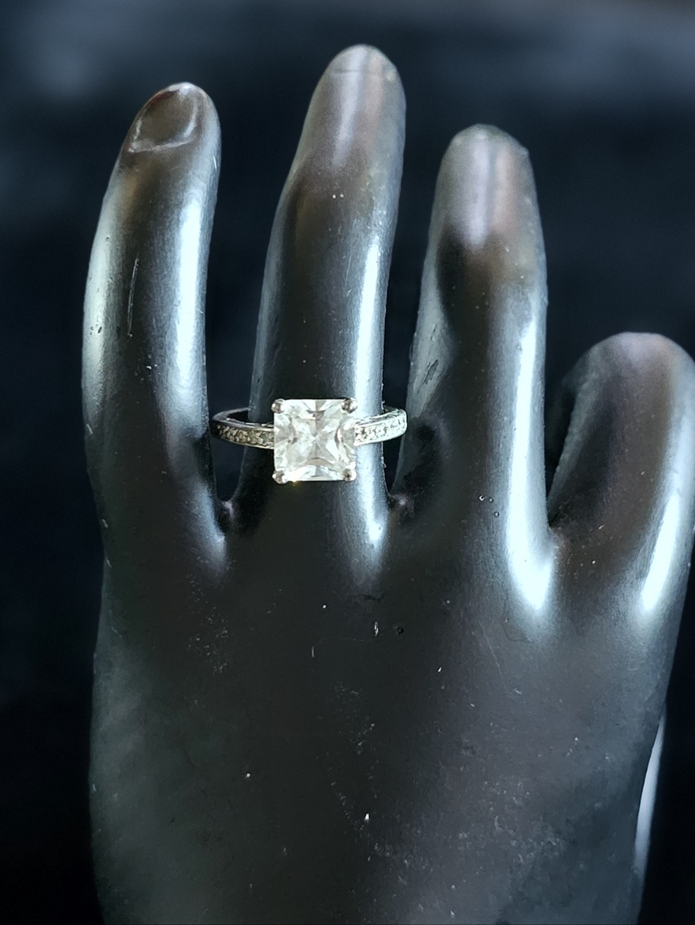 Lia Sophia Princess Cut CZ Solitaire Ring Silver Tone Size 7